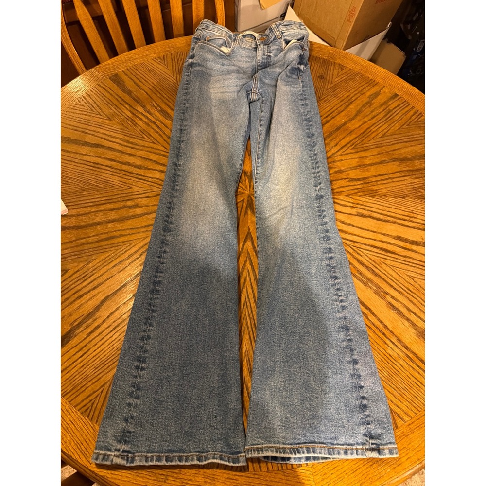 Zara Womens High Rise Flare Jeans Medium Wash Blue Size 6 28 Wide Leg Denim